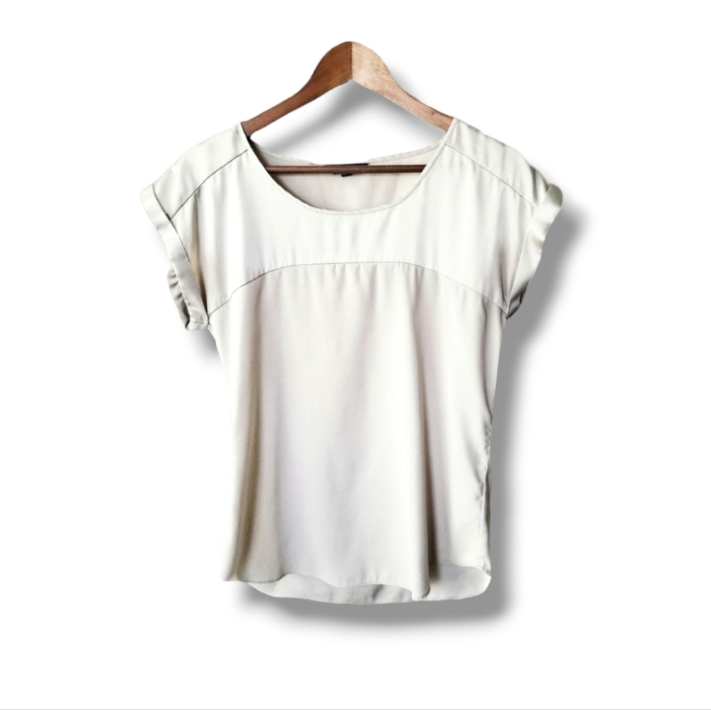 Express Diagonal Cap Sleeve Mixed Media Satiny Blouse | XS